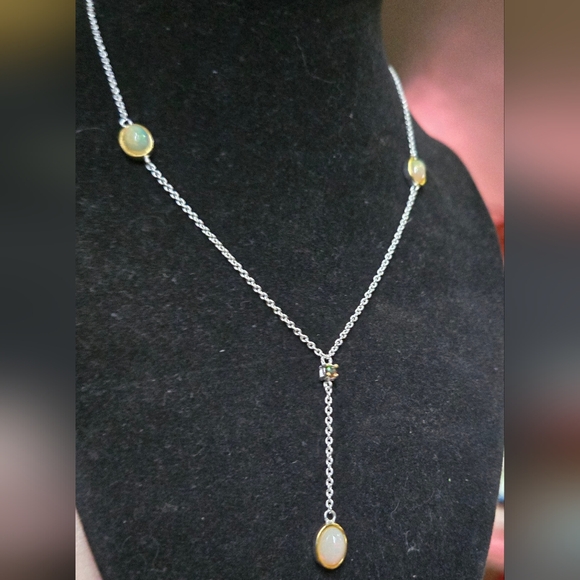 Opal 4k each & black opal .5k sterling & gold 16" necklace - Picture 5 of 7